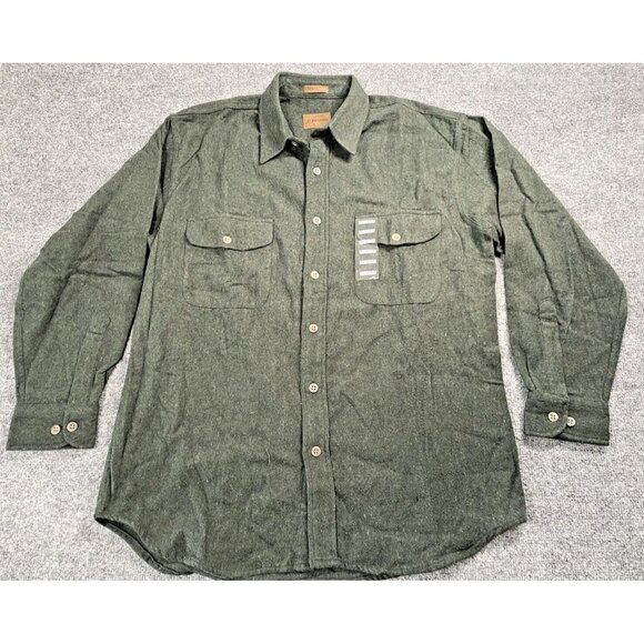 st johns bay chamois cloth button up shirt mens medium green outdoor fall warm. - Picture 2 of 7